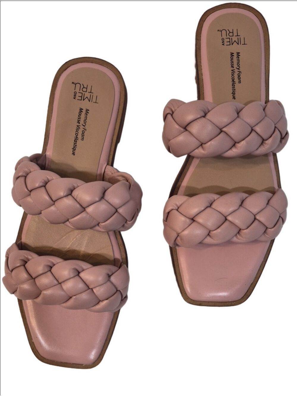 Time and Tru Braided Double-Strap Slide Sandals in Blush Pink